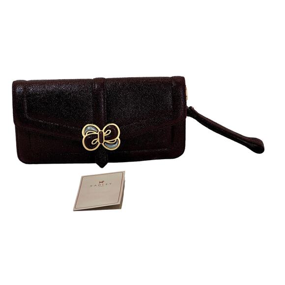 Radley London D’Arblay Clutch Wristlet Burgundy Metallic Shimmer Envelope Mod - Picture 1 of 16